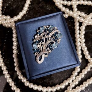 Vintage Crown Trifari Floral Spray Brooch Blue Lemon Rhinestone Baguettes 2.28"